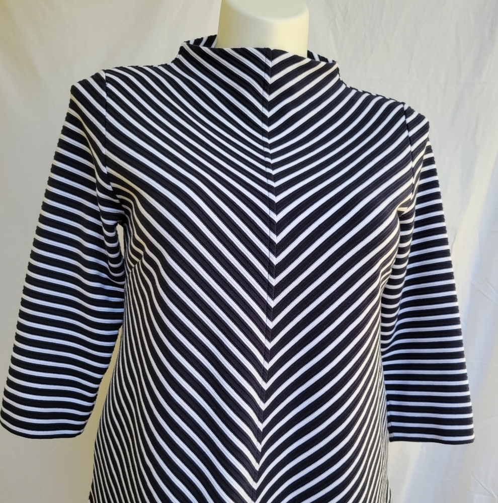 UK designer navy and white funnel neck shirt
